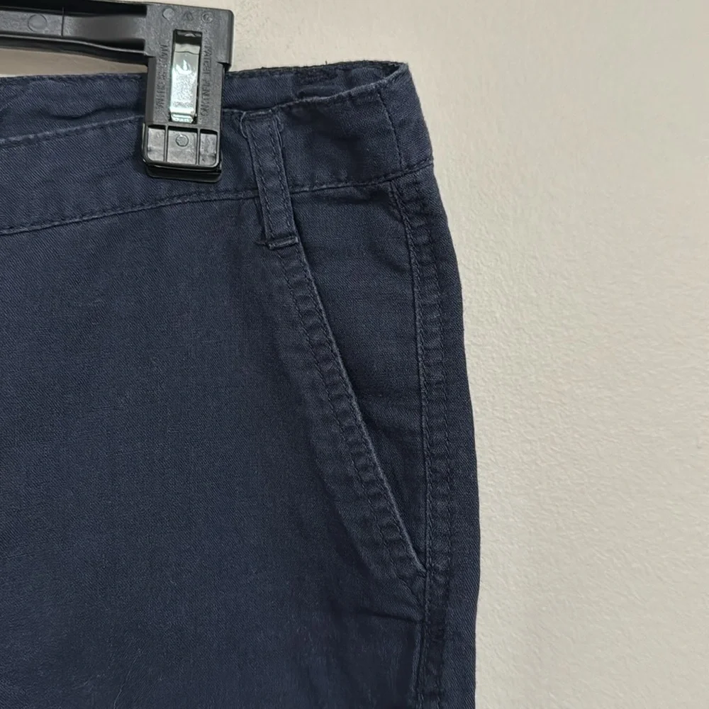 Mango Basic Navy Straight leg Ankle Chino Pants Flat Front Linen Cotton size 6